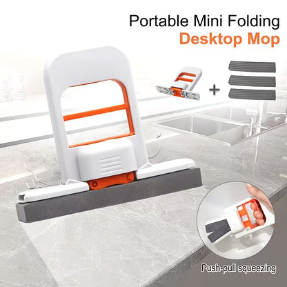 Portable Mini Folding Desktop Mop – Self-Squeeze Wet & Dry Cleaning Tool ✨
