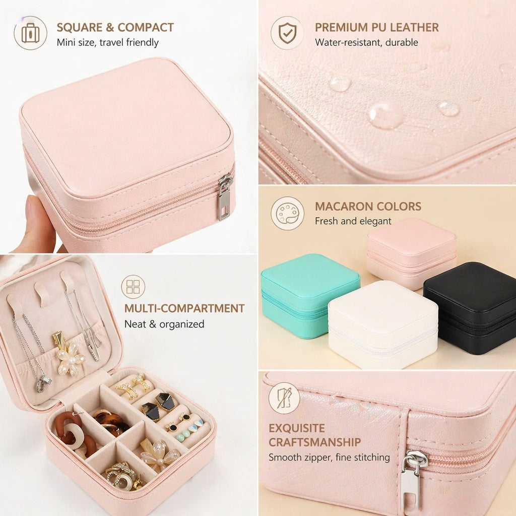 Premium PU Leather Jewelry Organizer Box – Portable Travel Storage Case