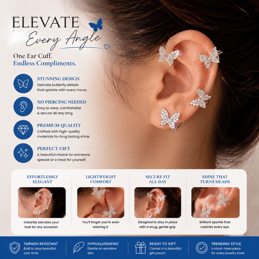 🦋 Butterfly Clip-On Earrings – Elegant, Comfortable & No Piercing Needed.