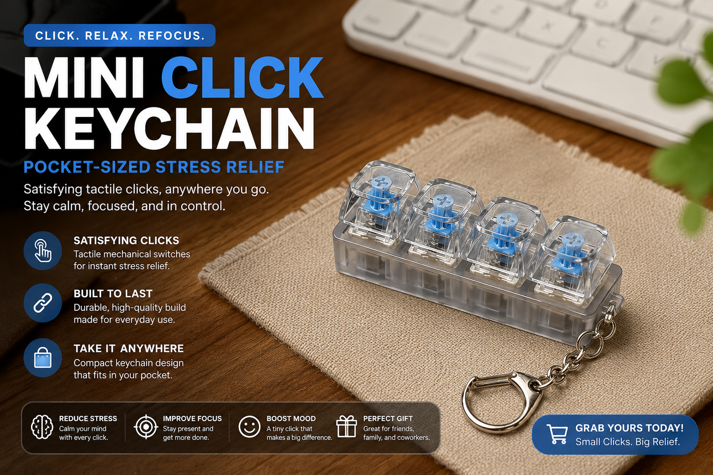 ClickCube Mechanical Switch Keychain | Premium Keyboard Fidget Toy