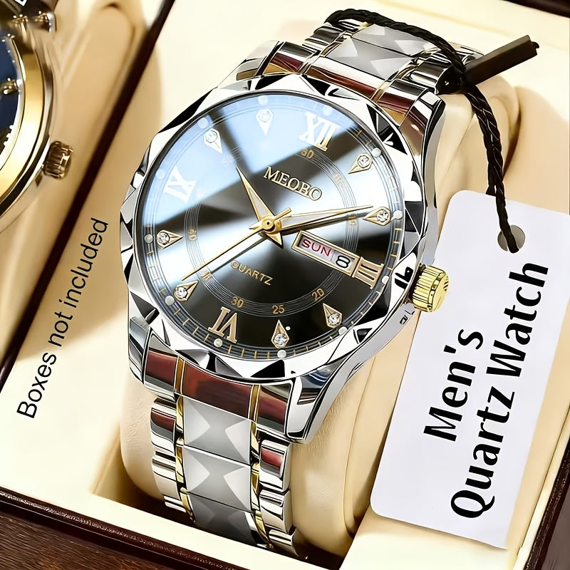 Men's Elegant Stainless Steel Quartz Watch with Date Display